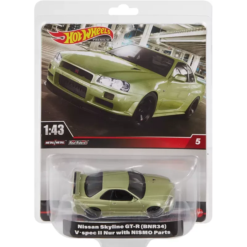 Original Hot Wheels Premium Car Nissan Skyline GT-R(BNR34) V SPEC 1/43 Diecast Toys for Boys Alloy Vehicle Model Collection Gift