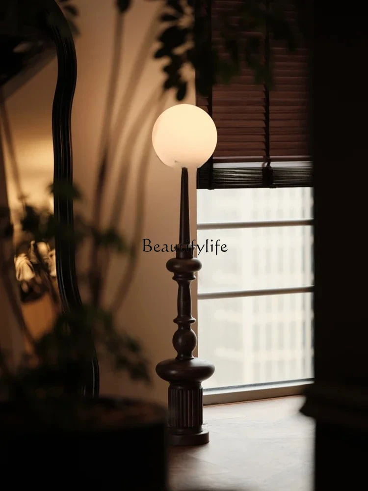 Roman Column Floor Lighting Walnut Living Room Mid-Ancient Retro High-Grade Feeling Quiet Style Bedroom
