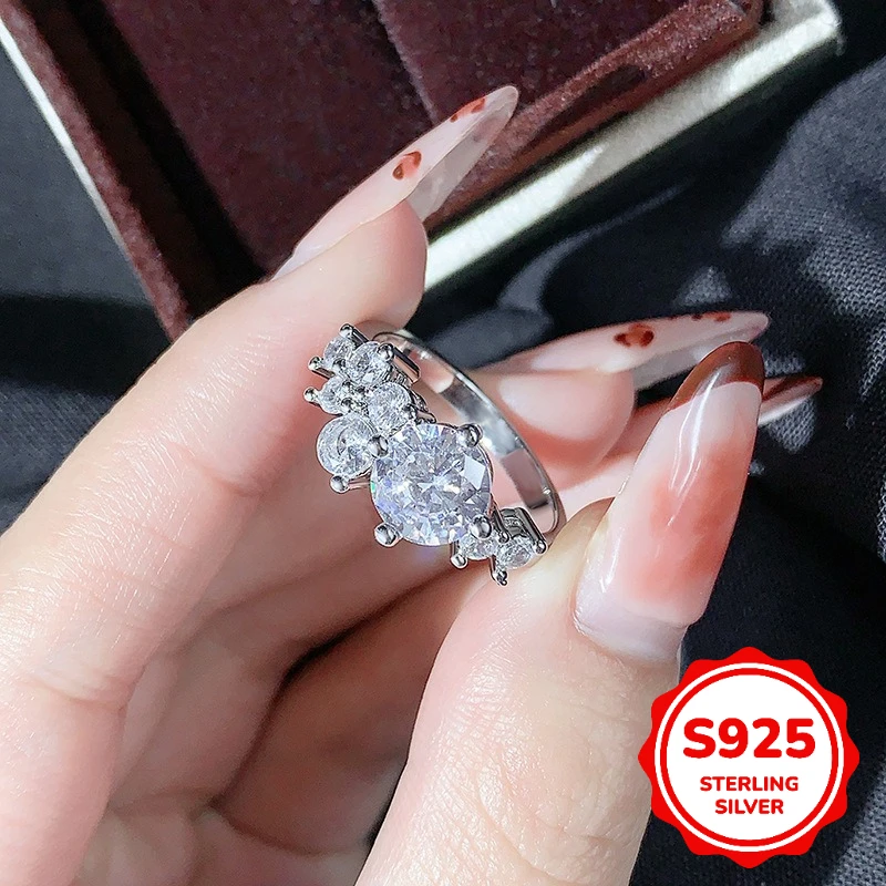 Simple S925 Sterling Silver Claw Type Flower Geometric Couple Ring Men and Women Engagement Gift Jewelry