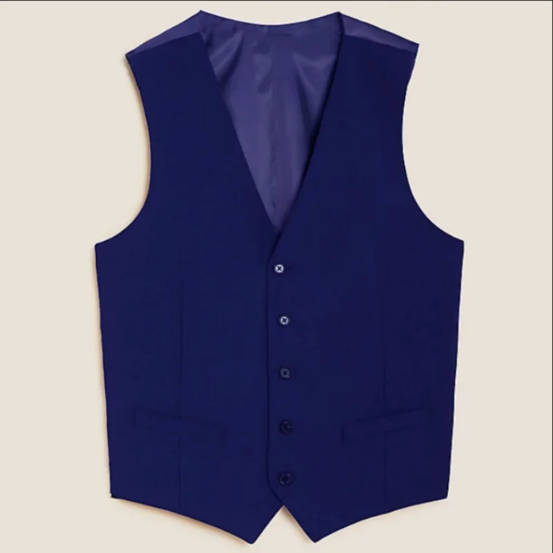 Vest Male V Neck Sleeveless Straight Regular Fit Elegant Suit With Pockets Suitable For Business Casual Wedding Dresses