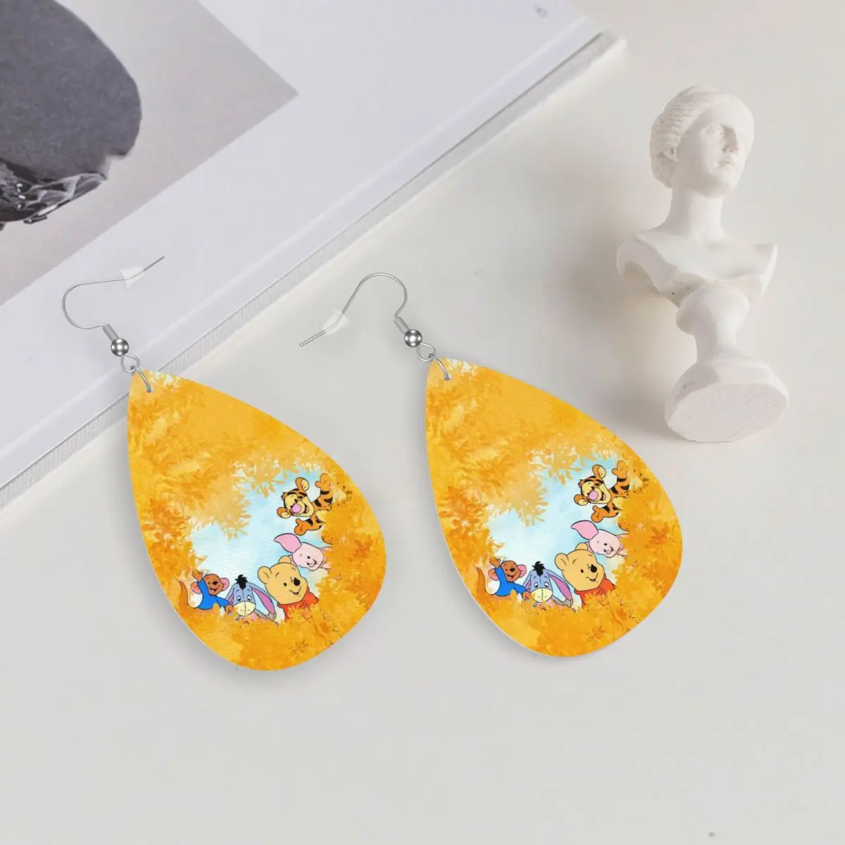 Custom Winnie The Pooh Dangle Drop Earrings Leather Earrings for Women Fashion For Valentine's Day view 5