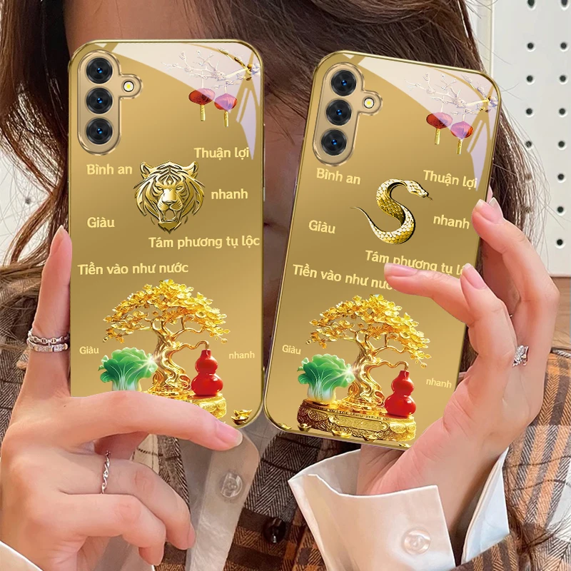 Gradient Golden Tiger For Samsung Galaxy S20 FE S21 S22 S23 Plus S24 Ultra 25Ultra S21+ S9+ S22Plus Golden glass phone case