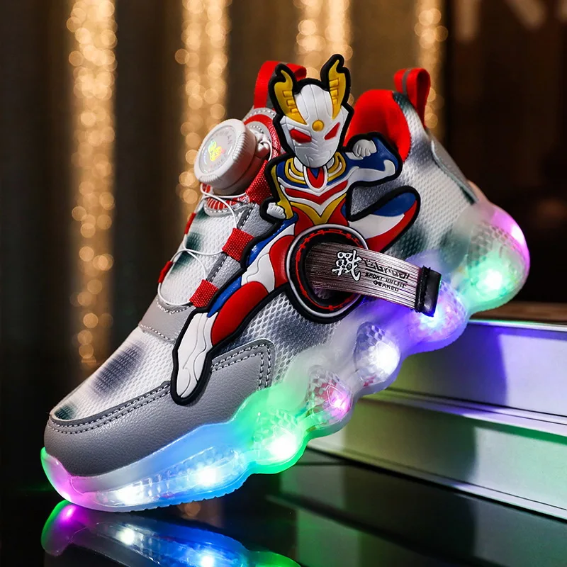 Child Shoes Luminous Sneakers Cartoon Light Shoes New Rotate Buckle Shock Absorption Running Kids Sneaker Breathable Boy Shoes