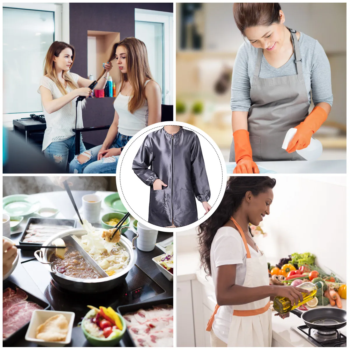 Grembiule Protettivo Grigio Taglia L per Estetiste, Comodo e Resistente, per Parrucchieri, Saloni, Spa e Tintura Capelli