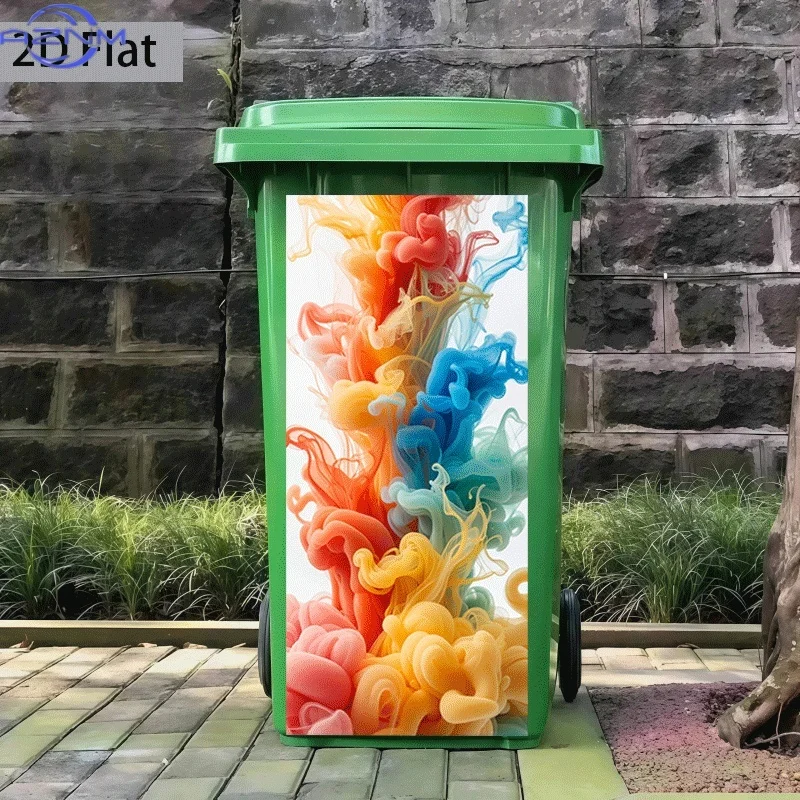 2D Flat Printing 1pc Trash Can Sticker ×cm, Colorful Flowing Clouds Blooming, Animal Theme Design, Self-Adhesive Wall Decal Wa