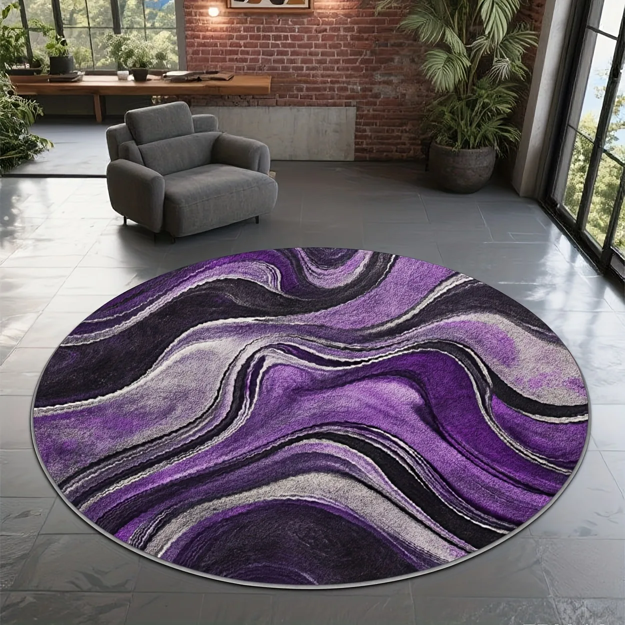 Minimalist Blue Beige Curve Art Round Rug,Faded Abstract Swirl Texture Printed Circular Floor Mat,Living Room Decor Carpet