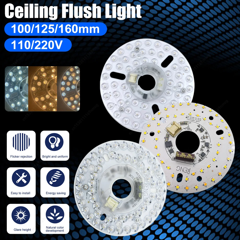 

Комплект для замены потолочного вентилятора с подсветкой 3.9/4.9/6.2 дюйма, 15/18/24 Вт, встраиваемая панель для потолочного светильника