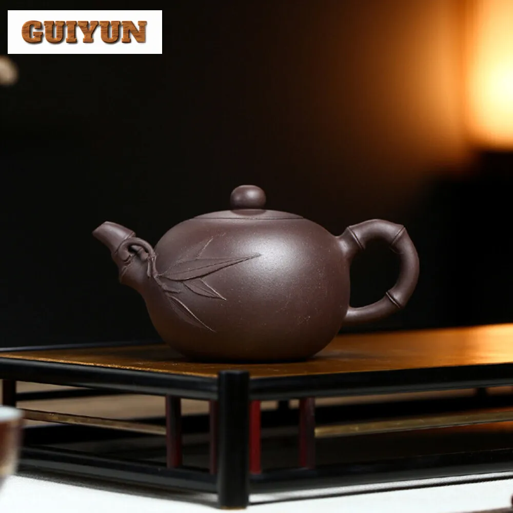 

150ML Luxury Yixing Purple Clay Teapots Artists Handmade Bamboo Leaf Pot Raw Ore Purple Mud Kettle with Filter Zisha Tea Set