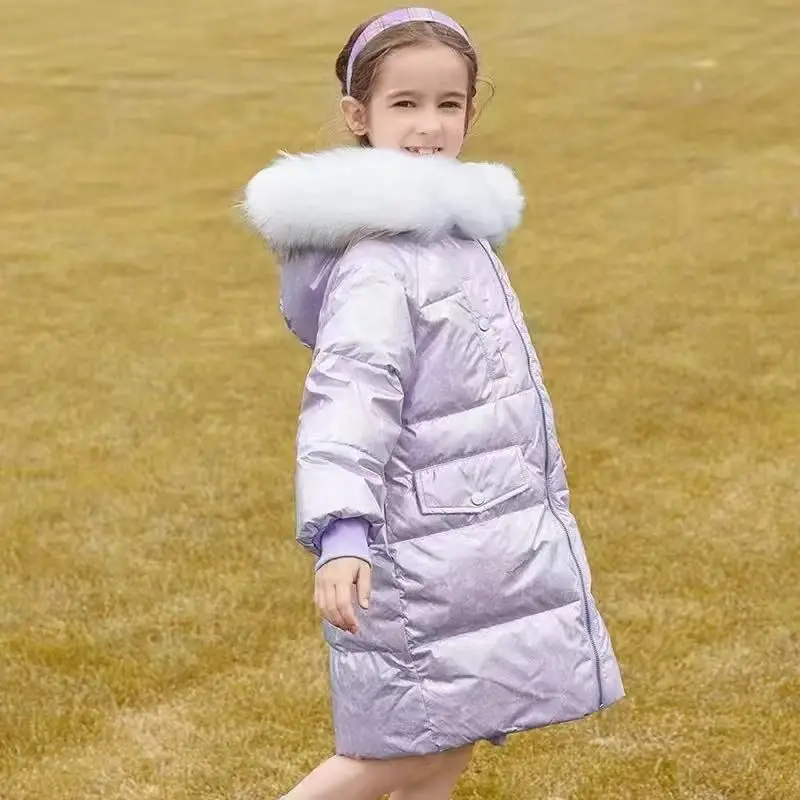 

Girls Long Winter Down Jacket Cute Bear Coats For Girls Parkas Fashion Bright Hooded Child Waterproof Outerwear 4 6 8 10 Years