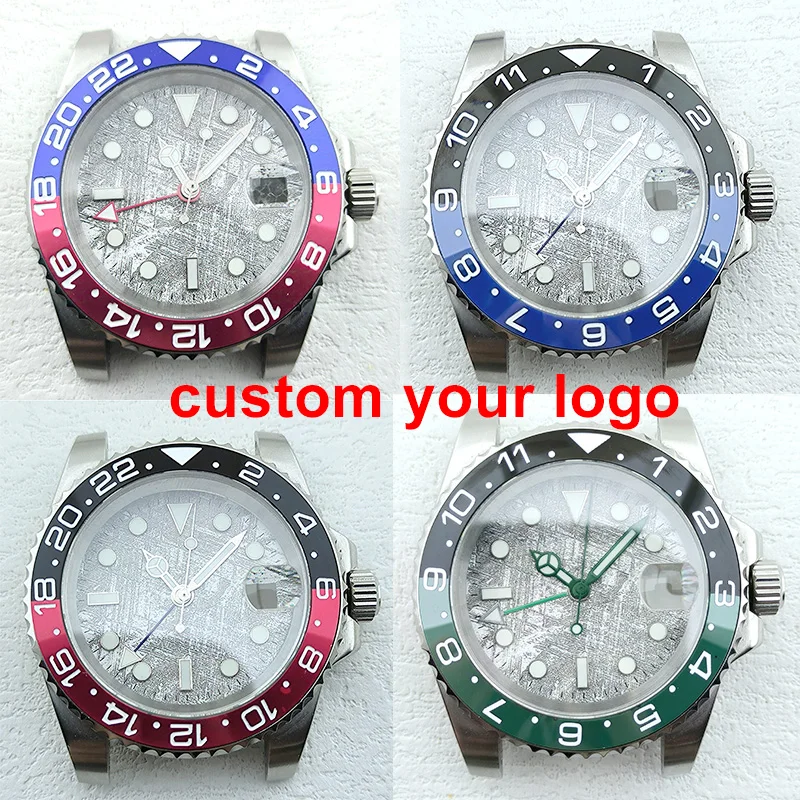 40mm NH Series 34 Silver dual Steering watch case Sapphire Glass 316L Stainless steel fit GMT NH Series 34 movement case