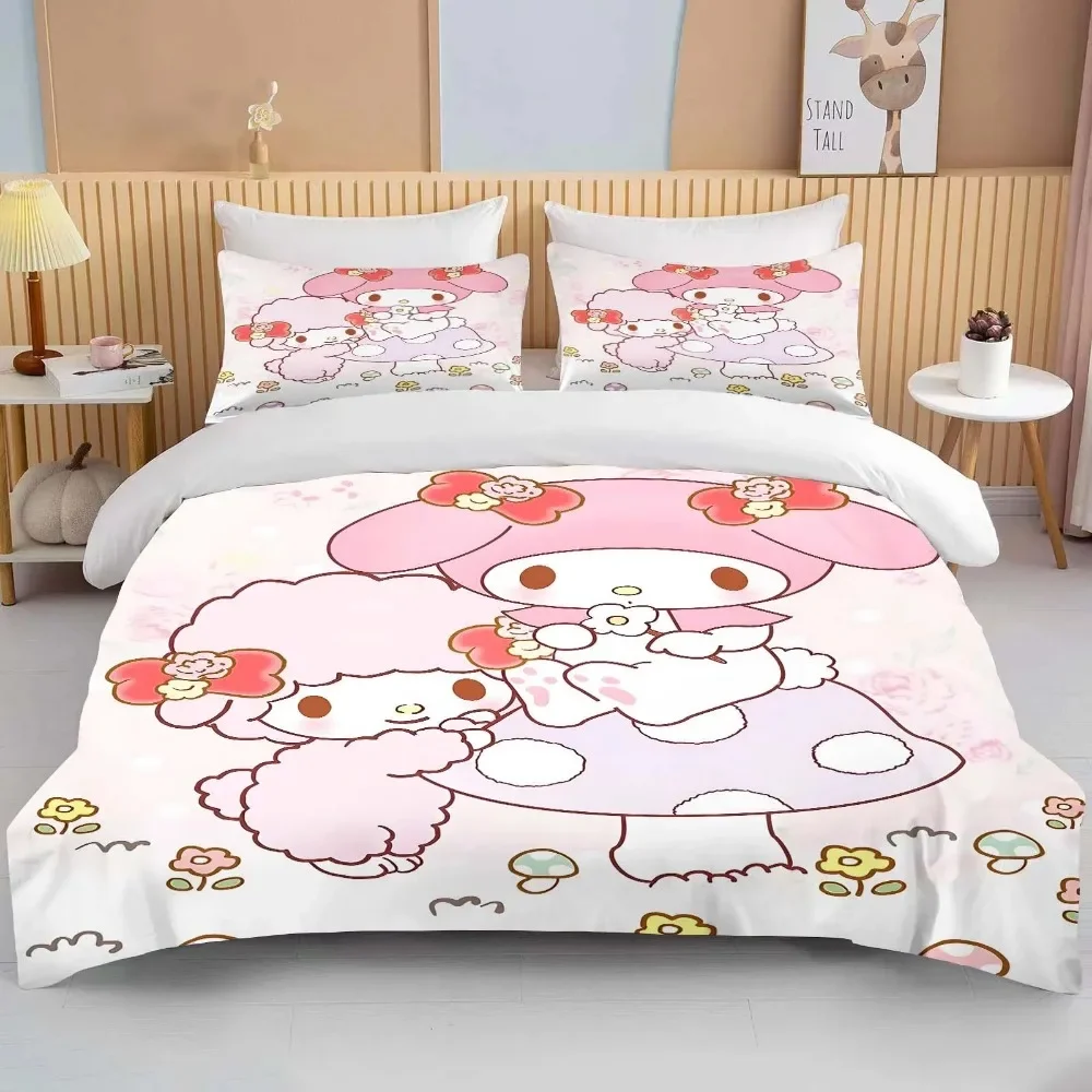 Imagem -06 - Conjunto de Cama Sanrio Melody Cartoon para Meninas Duvet Cover Grupo Twin Rainha Rei Roupa de Cama Soft Cover Fronhas Pcs