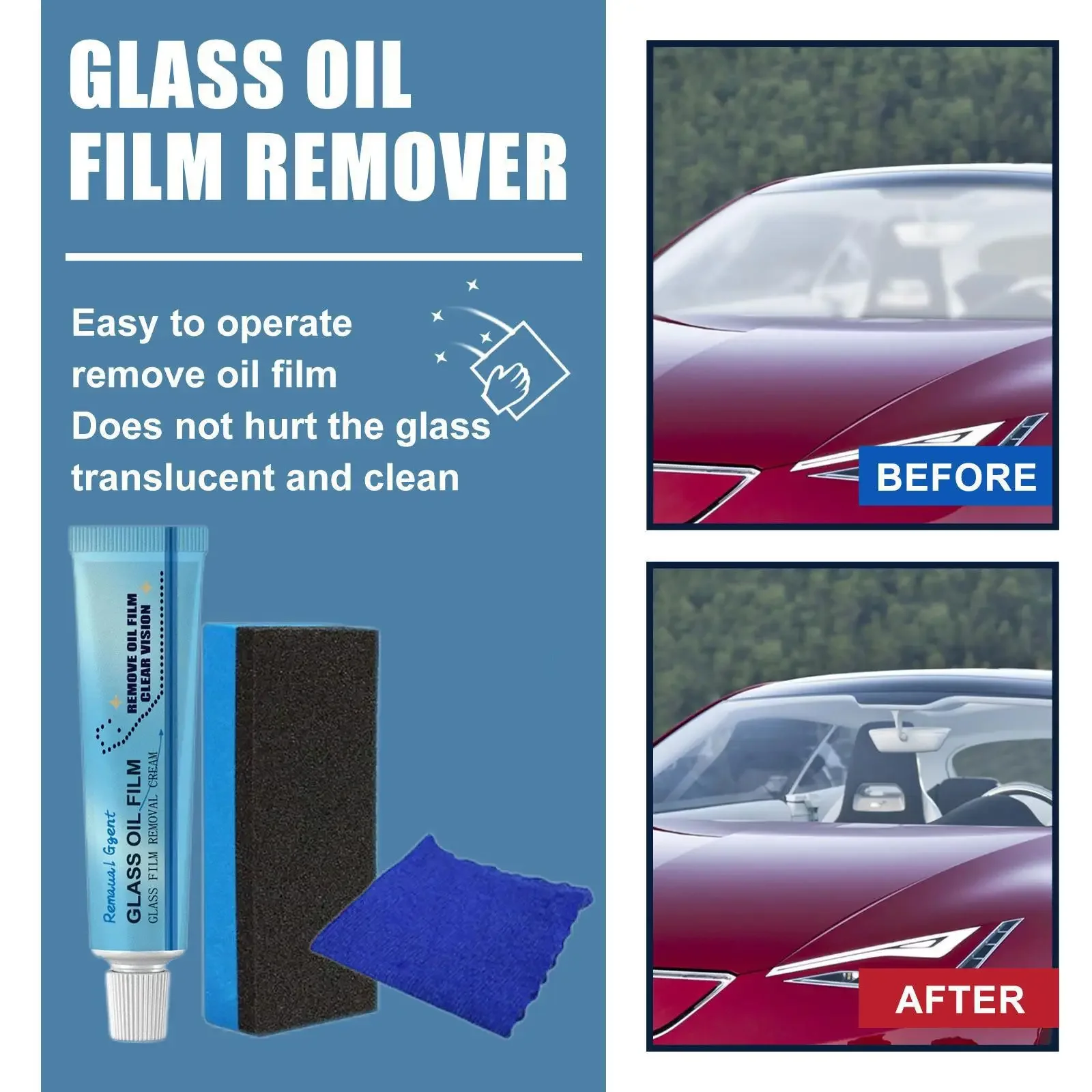 Car Glass Polishing Degreaser Cleaner Oil Film Clean With Auto Windshield Sponge Paste Window Removing Cleaner Q7J7