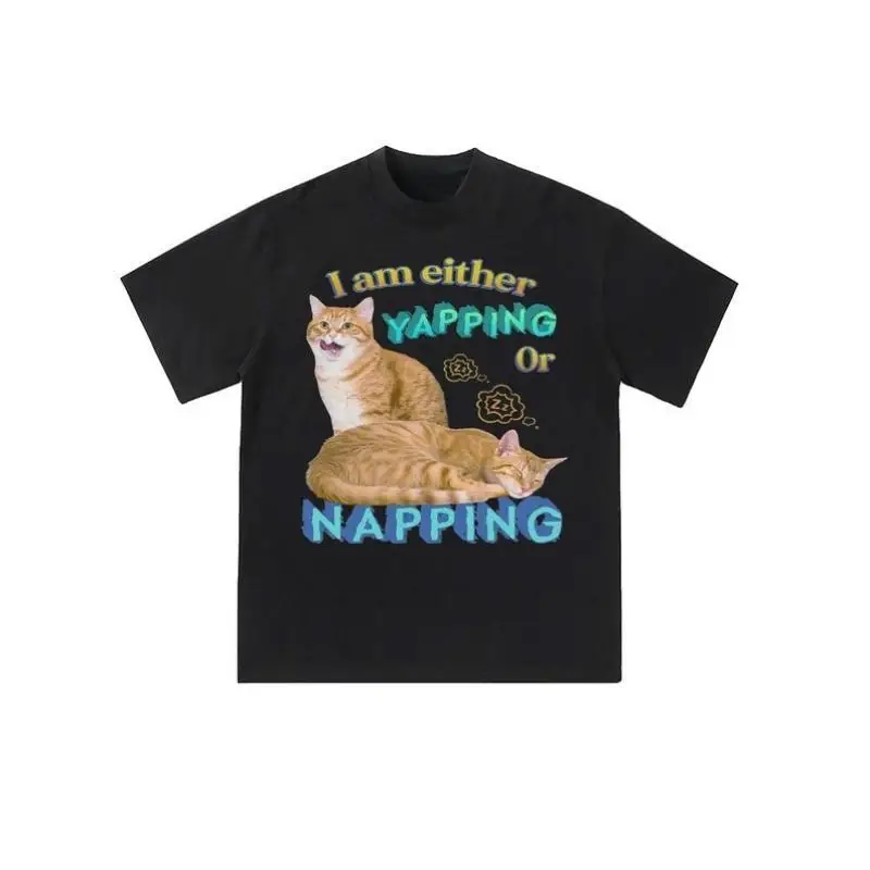 

Yapping or Napping Cat T-Shirt Men's Women's Unisex Funny Y2K Graphic Tee Aesthetic Grunge Streetwear Oversized Tops