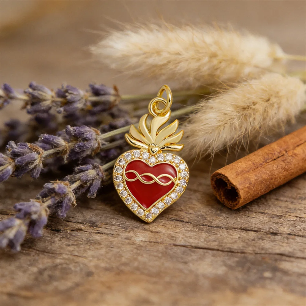 

3Pcs Pendants Sparkling Brass Zircon Enamel Heart Charm for DIY Jewelry Necklace Bracelet Making Elegant Shiny Style Accessories