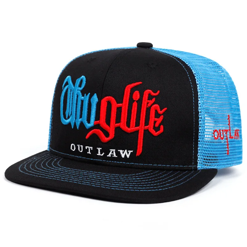 

Flat Brim Trucker Cap New Embroidered Letter Double Color Street Style Slightly Curved Mesh Baseball Outdoor Snapback Hat