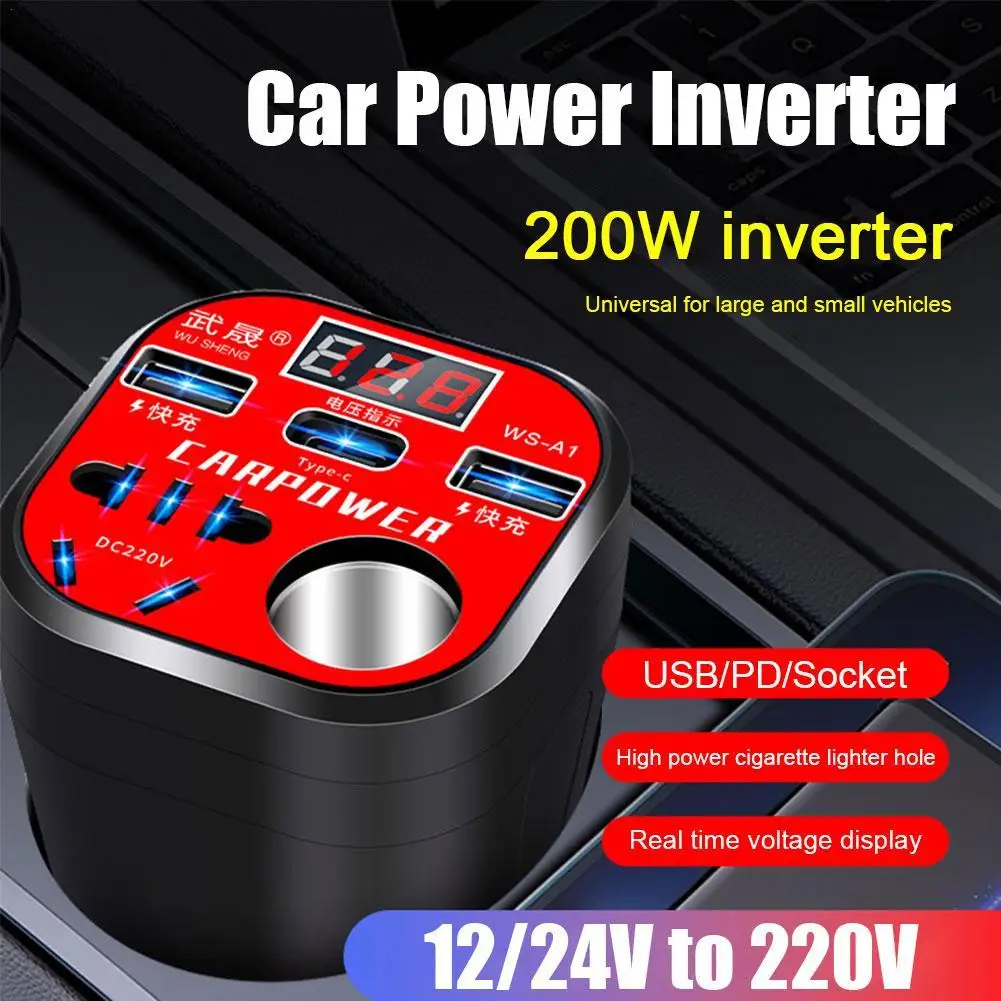 Car Power Inverter 12V/24V DC1 10V-220V Converter USB 3.0 Charging Port Smart Led Display Socket Charger Car Accessories