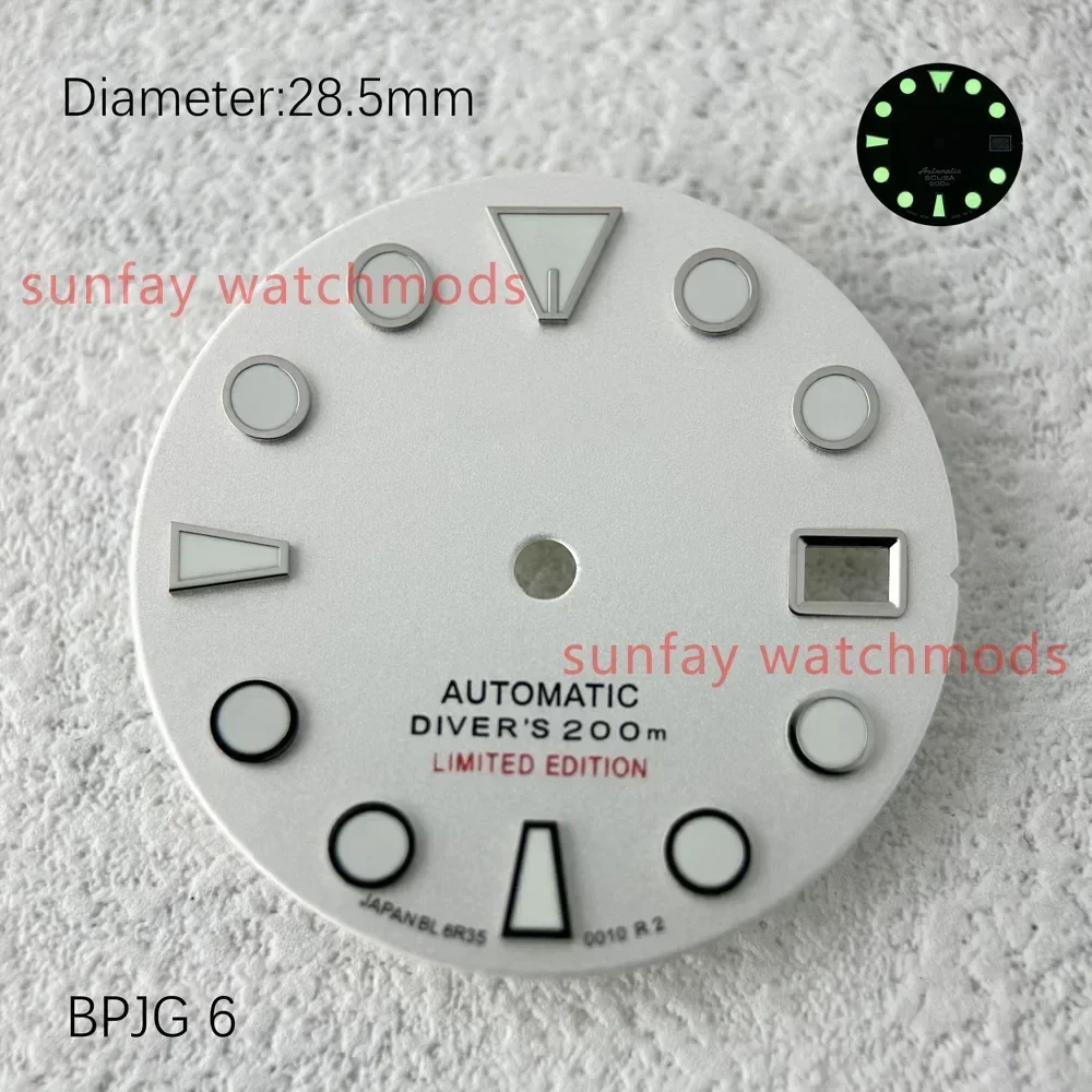 28.5mm Green Light Warrior NH35 Improved Diving dial Watch Accessories Customized Watch S logo（1）