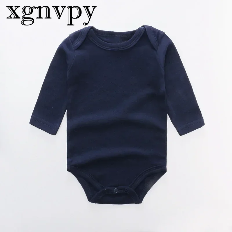 xgnvpy Baby Clothes Solid Color Boy Girls Romper Newborn Long Sleeve 100% Cotton Jumpsuit Bebe Spring Classic Clothes Tops Tees