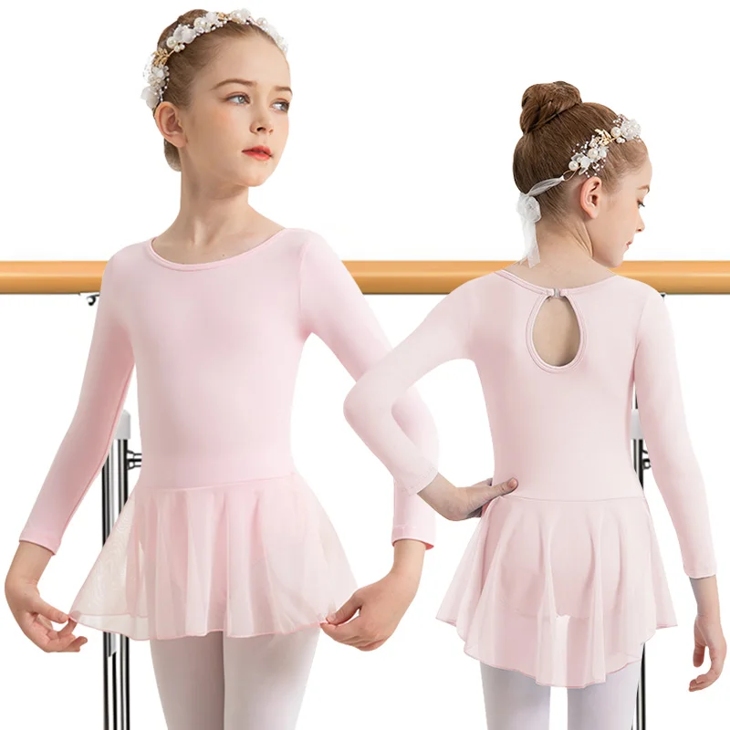 Mädchen Weihnachts-Langarmkleid Ballett-Tanzleotards für Mädchen Gymnastikröcke mit Wassertropfen-Rückenausschnitt und Faltenknopf – Detail 6