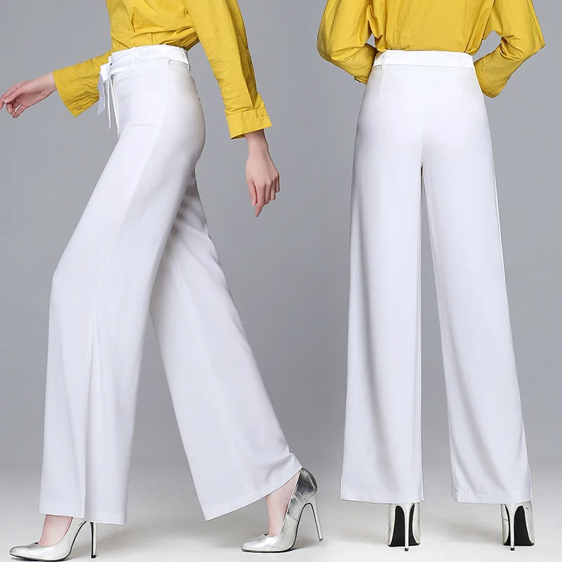 Women's Pants High Waist Wide Leg Flat Drawstring Stretch Casual Fashion Thin Trousers For Spring Summer