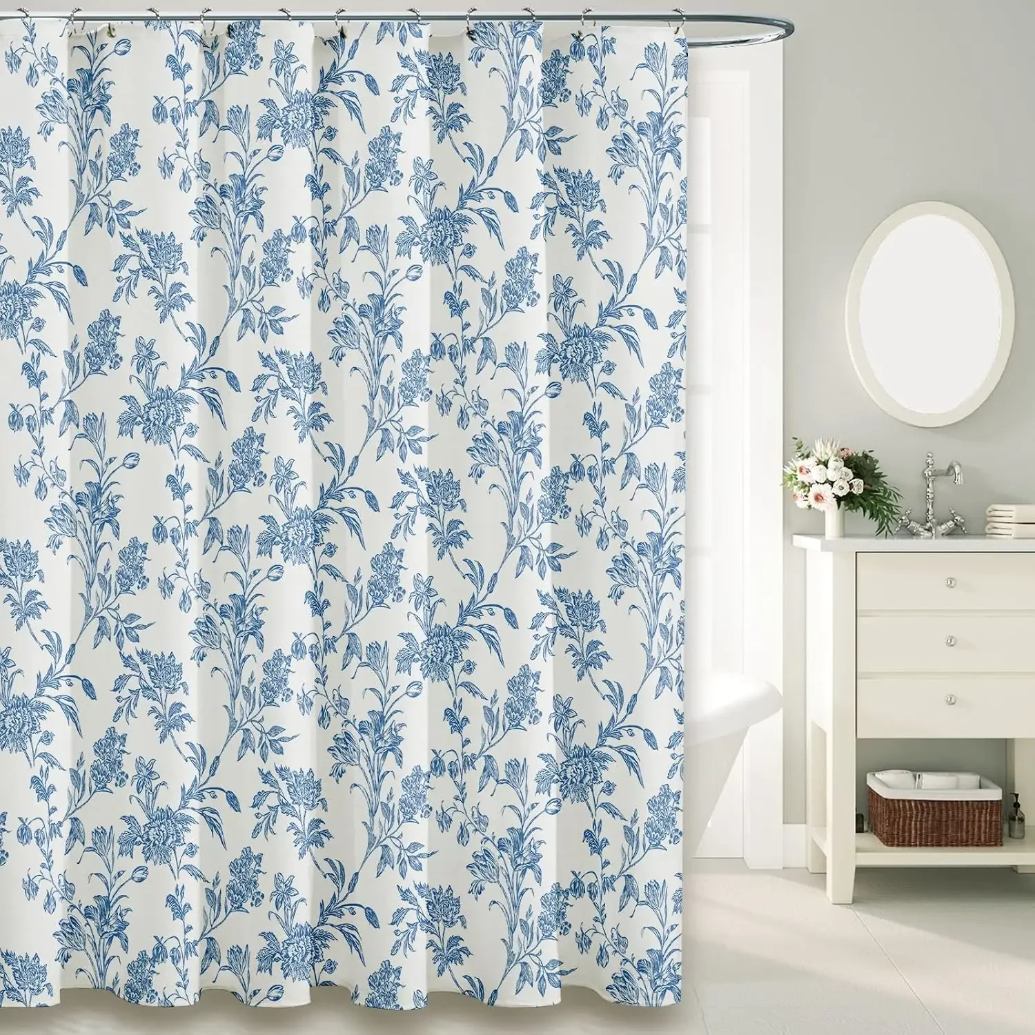 

Синяя занавеска для душа, хлопковая занавеска для душа с цветочным принтом для ванной комнаты, пластиковая занавеска в сельском и пасторальном стиле с маленькими свежими цветами