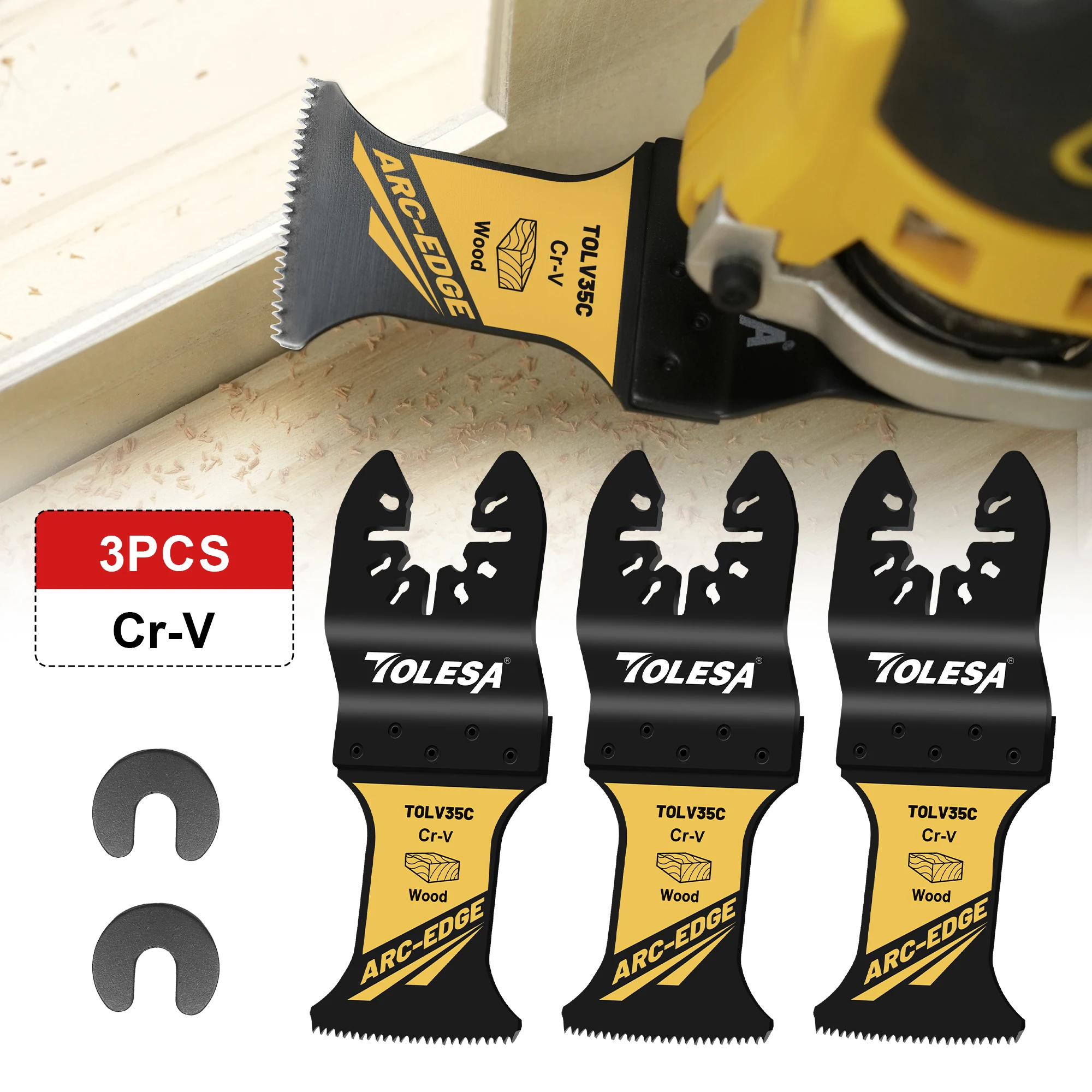 TOLESA 3PCS Arc Edge Oscillating Saw Blades, CR-V Oscillating Saw Blade, Multitool Blades for Wood, Plastic Cutting