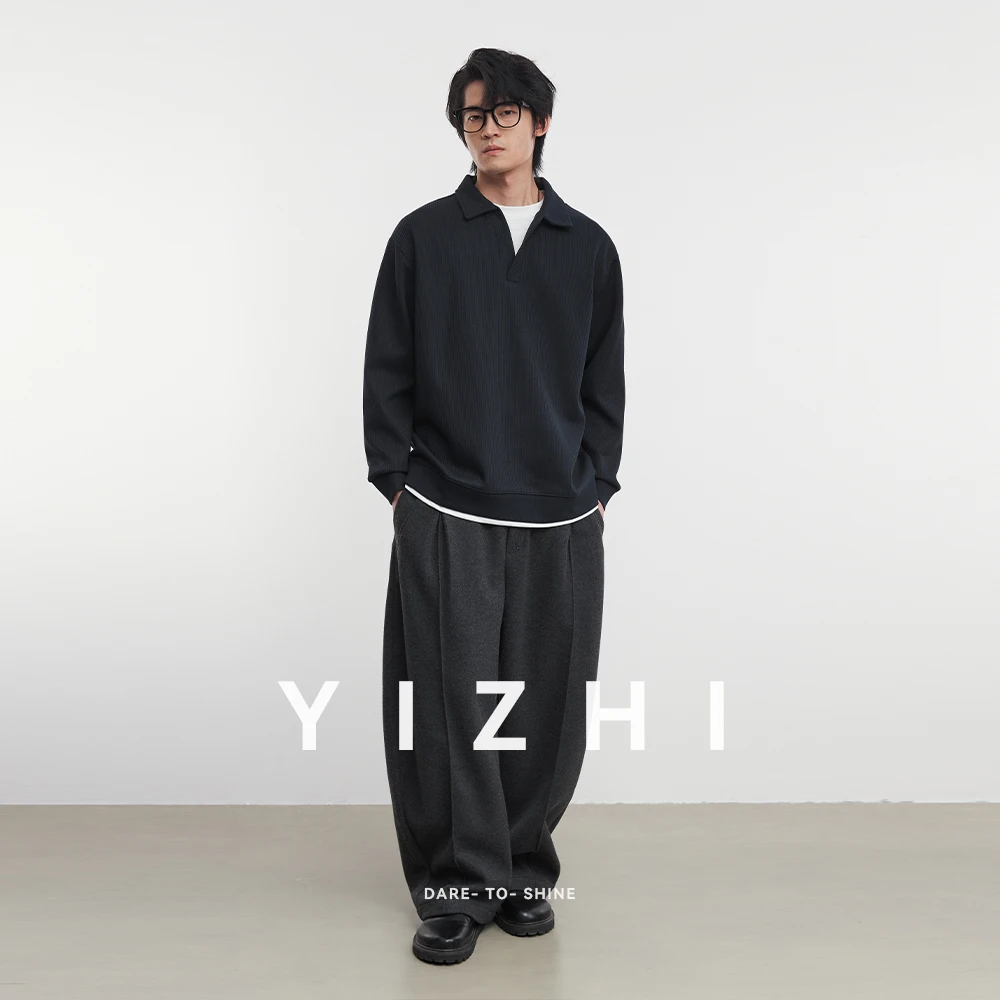 Fashion Men's Fake Two-piece Polo Collar Sweatshirt 2025 Winter New Lapel Loose Casual Solid Color Long-sleeved Top Pullover