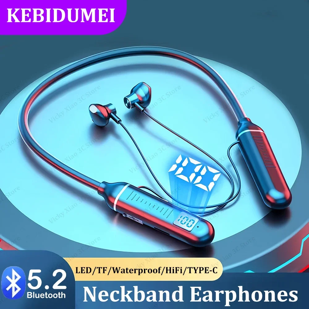 Bluetooth 5.2 Earphones Wireless Headsets Support TF Card Play HiFi Stereo Headphones LED Waterproof Earbuds Long Standby Time