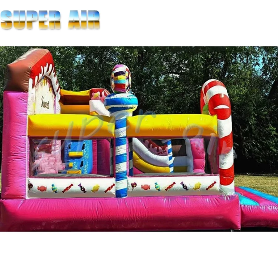 Commercial BOUNCE SLIDE Combo Jungle เช่า Inflatable Candy สไลด์พร้อมเครื่องเป่าลมสําหรับเกมเด็ก