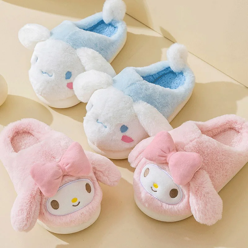 Cartoon Sanrio Girl Cotton Parent-Child Slipper Hello Kitty Melody Anime Cute Adult Children Plush Home Slippers Christmas Gift