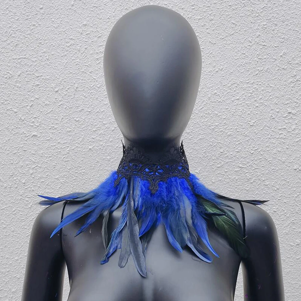 Sexy Lace Women Neck Cover Black Feather Choker Fasle Collar Neck Cover Punk Party Cosplay Feather With Lace Fake Collar Shawl