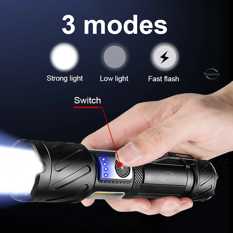 Newest XHP160 Powerful Flashlight High Power Tactical Torch USB Rechargeable LED Lantern 18650 Magnet Tail Metal Clip Flashlight