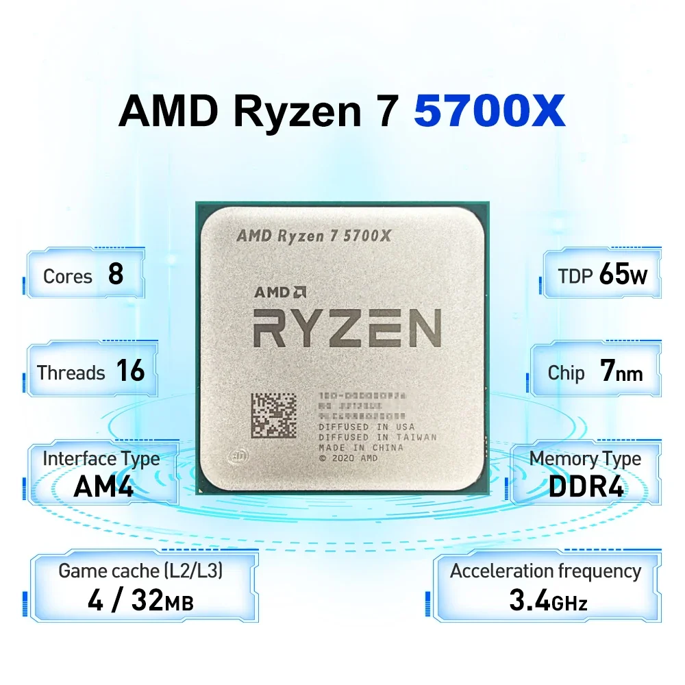 معالج الألعاب AMD Ryzen 7 5700X L3=32M 3.4 جيجا هرتز 8-Core 16-Thread R7 5700X 65 وات 7NM DDR4 مقبس AM4 بدون مروحة