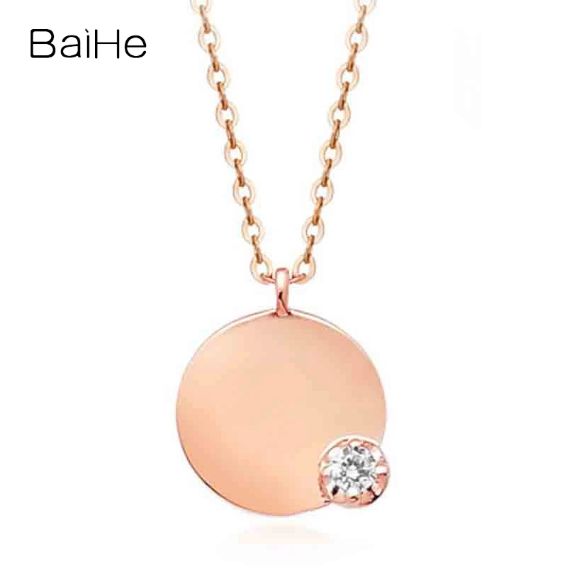 BAIHE Solid 18K Rose Gold 0.03ct H/SI Natural Diamond Round Necklace Women Wedding Fine Jewelry שרשרת יהלום עגולה Collar