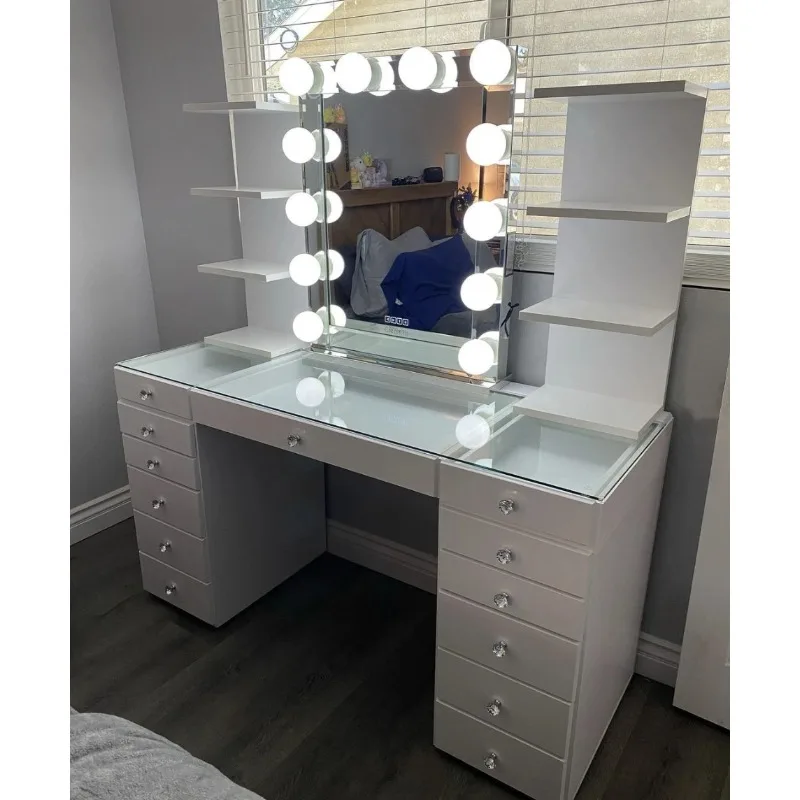 chinese dress ladies BarberPub Modern Vanity Desk with Mirror, Light Luxury Dressing Table