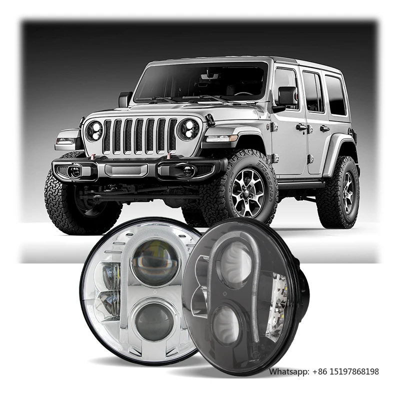 

7 Inch Black Sliver Led Headlight With White/Amber/Blue Parking Light Compatible With Jee-p Wrang-ler