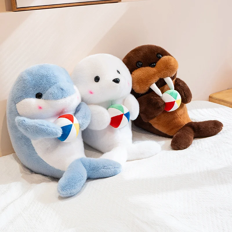 

Новые плюшевые игрушки-подушки в виде милых морских животных: круглый тюлень с шариком, 25-45 см, кавайные мягкие игрушки-тюлени, подарки для девочек