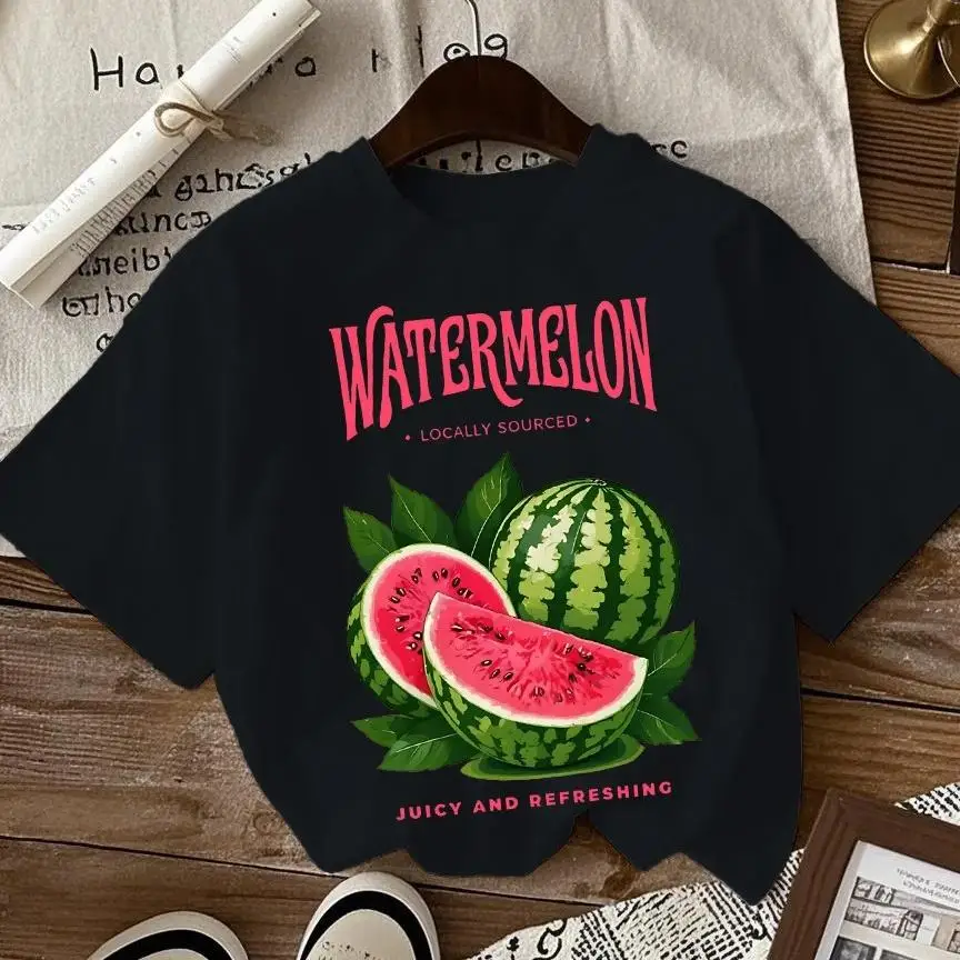 البطيخ المصدر المحلي عصير منعش مطبوعة المرأة جولة الرقبة الشارع أزياء عارضة الهيب هوب الرسم الملابس الجمالية