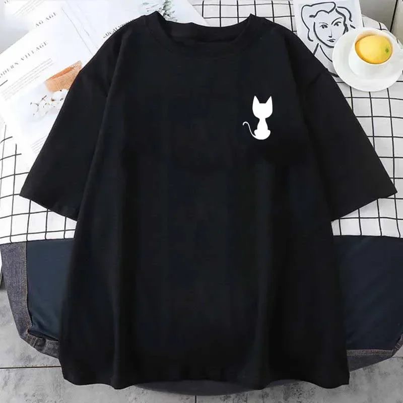 

2024 Cat Print T Shirt Summer Sport Jogging Top Short Sleeve Outdoor Fashion T Shirt Loose Soft Shirt Casual Tees
