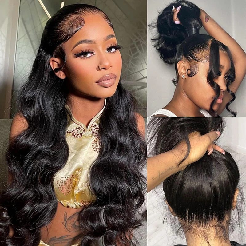 

200 Density Glueless Invisi-Drawstring 360 Full Lace Wig Body Wave HD Transparent Lace Front Wigs Human Hair Brazilian Remy Hair