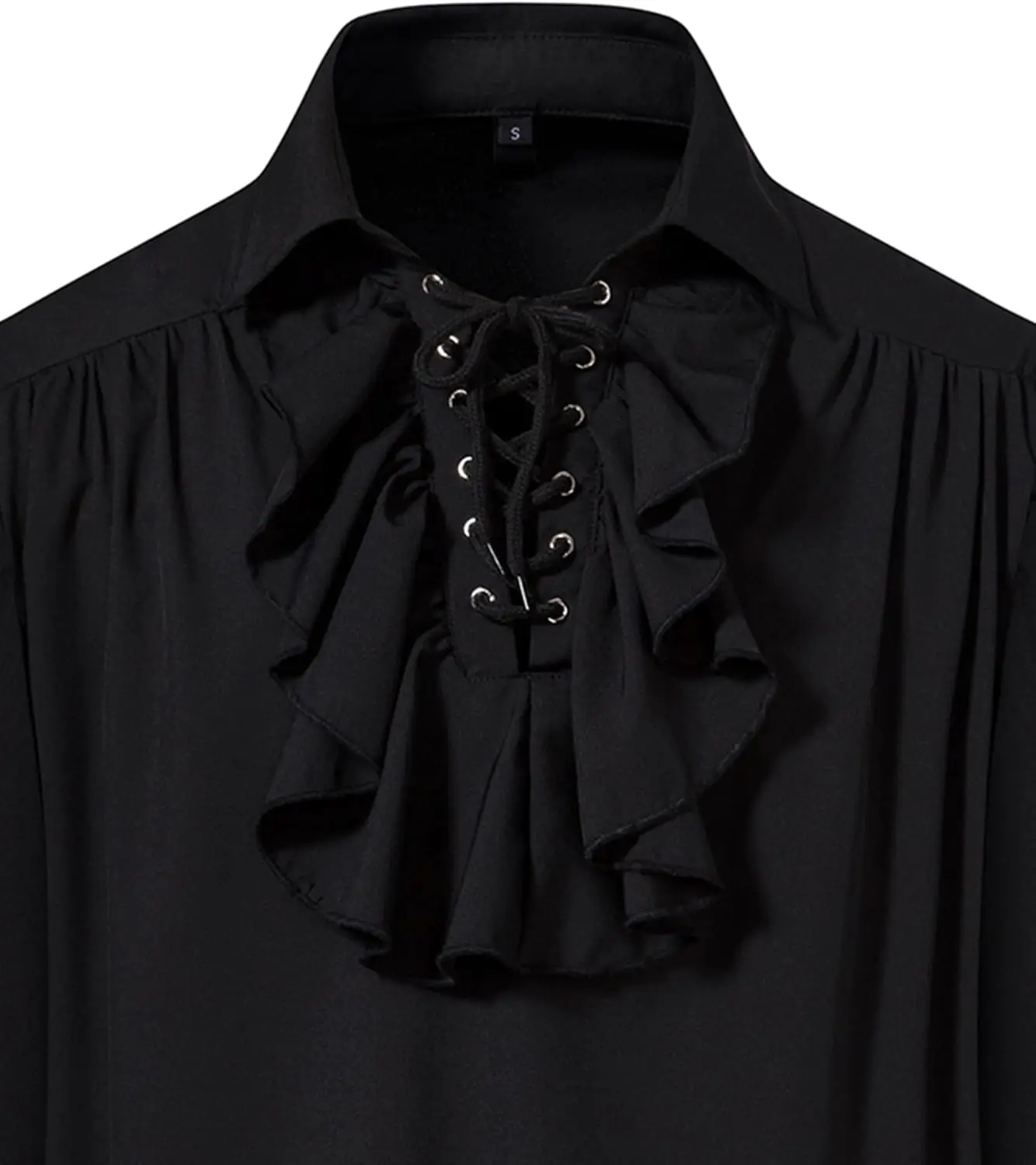 メンズ レトロ ルネッサンス スチームパンク ビクトリア朝 長袖 ジャボ襟 中世 海賊 レースアップ シャツ トップス