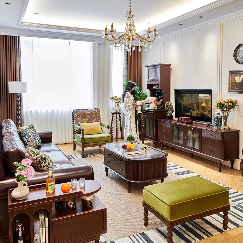 Retro style all solid wood coffee machine, tea, dining side,  integrated storage against the wall, living room locker