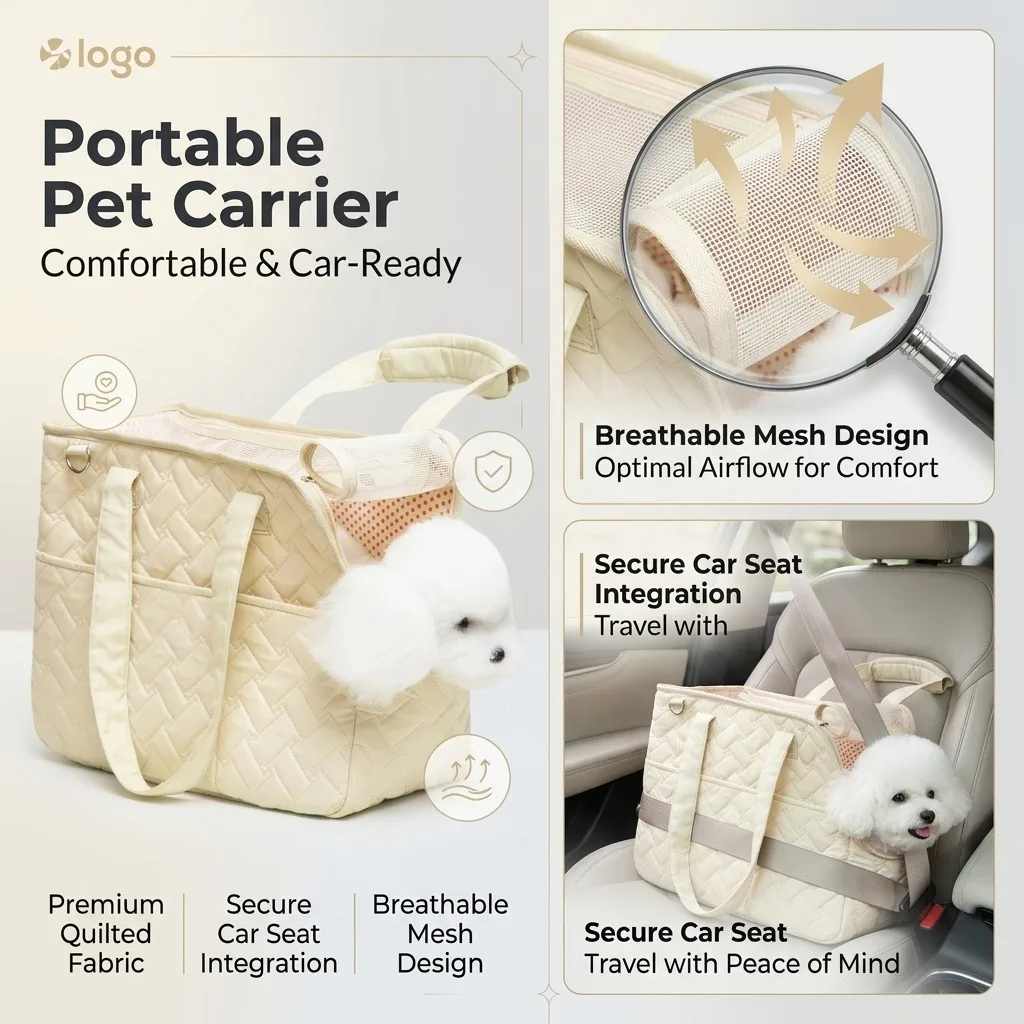 Portable Pet Carrier Backpack, Washable Dog Cat Travel Tote with Safety Strap, Breathable Mesh Carrier for Small Dogs Cats