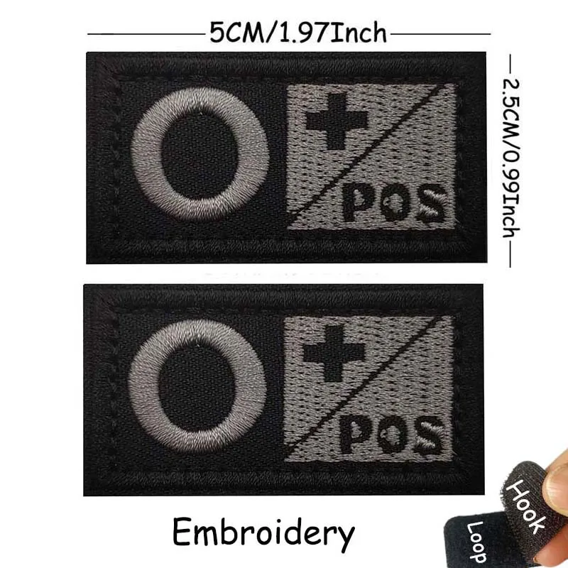 1/2 Stück, A B AB O POS-NEG Blutgruppen-Abzeichen, Stoffapplikation, Stickerei, Klettverschluss-Patches, militärischer taktischer Patch für Rucksäcke