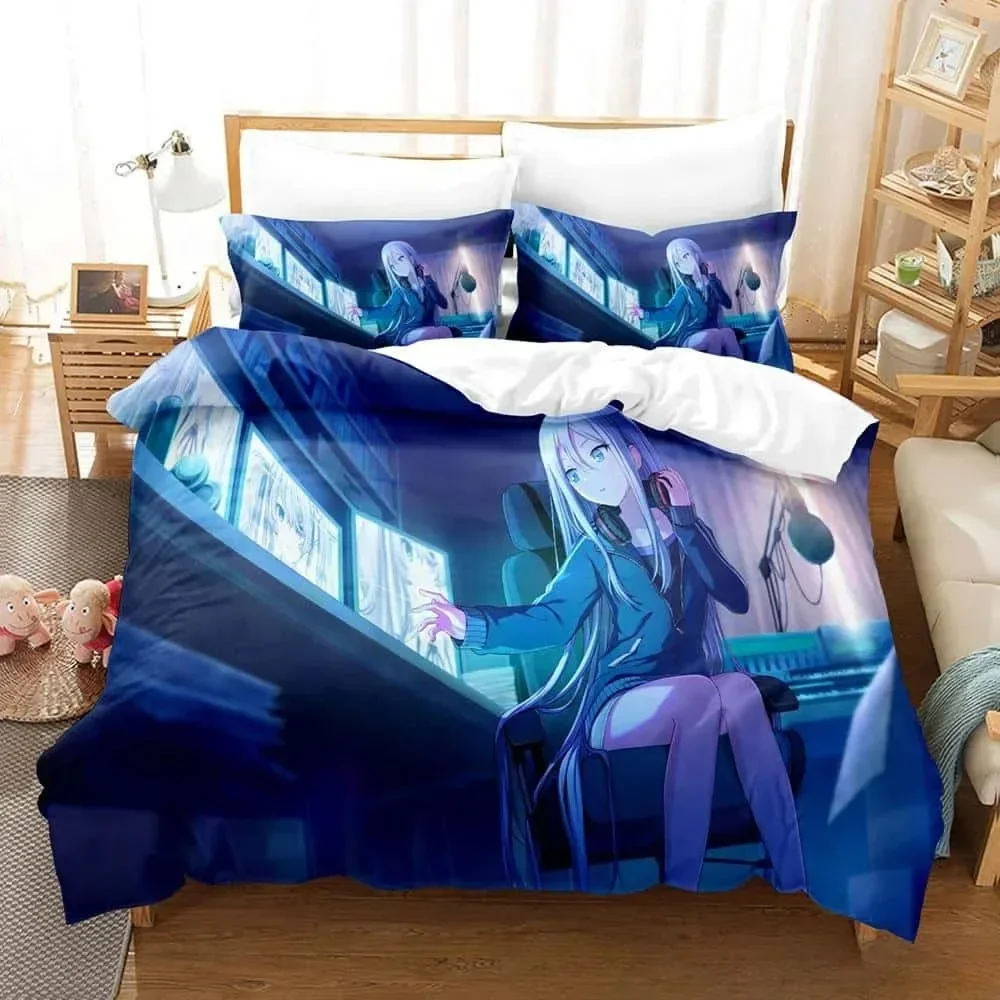 Set Seprai Yoisaki Kanade Anak Perempuan Kawaii Anime Cetak 3D Set Tiga Potong Kartun Set Penutup Selimut Kamar Tidur Anak Dewasa Tekstil Rumah