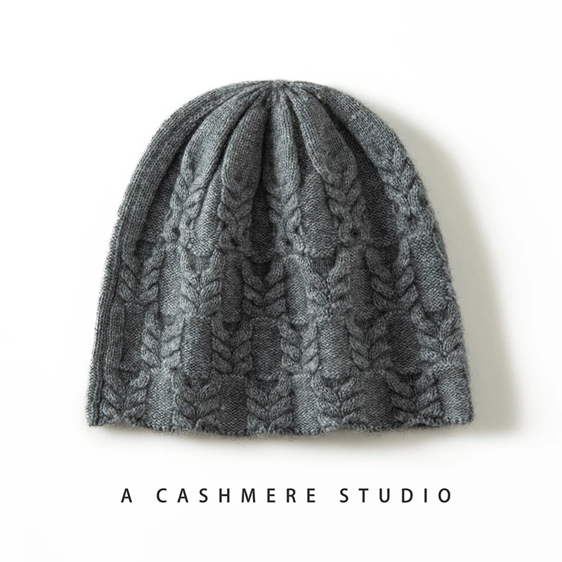 

Winter New Women Hat 100% Cashmere Knitted Headgears Soft Warm Hats Beanie Female Casual Solid Thick Cap Cashmere Outdoor Cap