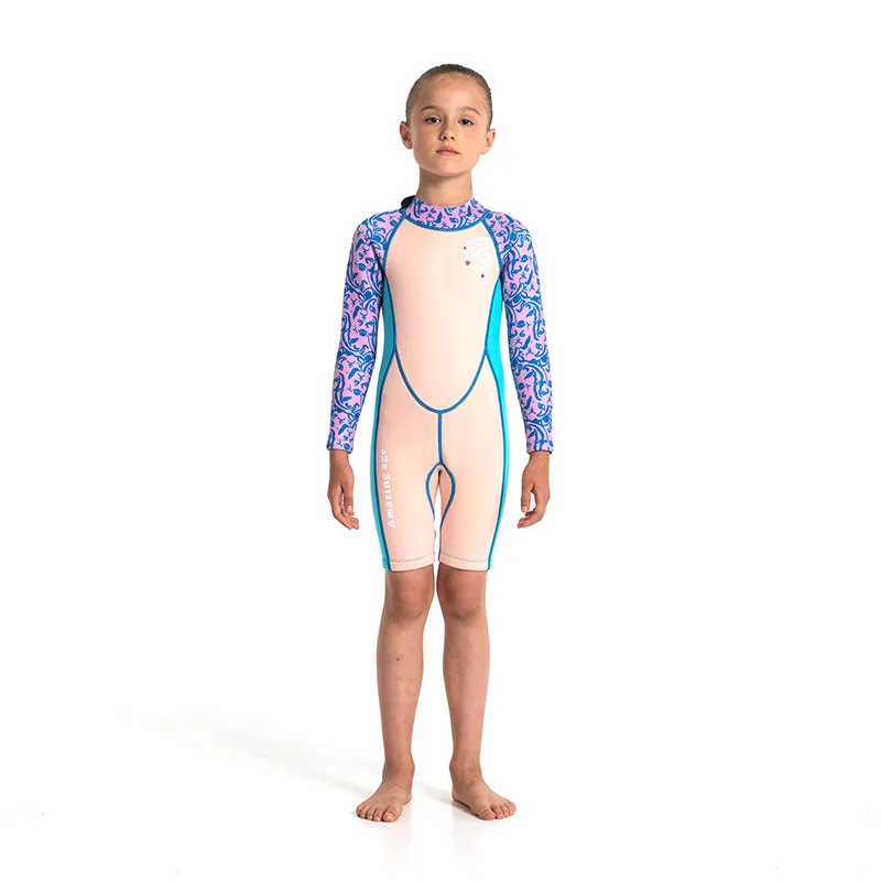 Kids 2.5MM Warm SCR Neoprene Wetsuit Children\'s Swimwears Elastic Diving Suit Long Sleeves Boys Girls Surfing Rash Guards