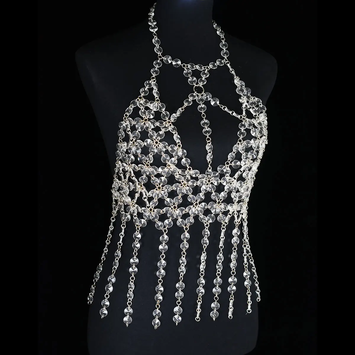 

2024 Tassel Crystal Camisole Bra Clothing Accessories Sparkly lingerie Show wear with body chain accessories