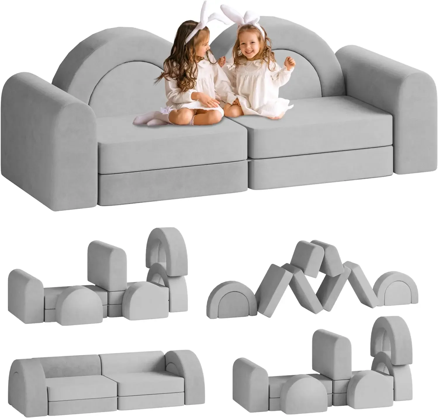 Kids Play Couch, 10pcs Kids Play Couch for Playroom Bedroom, Convertible Modular Toddler Couch, Creative Kids