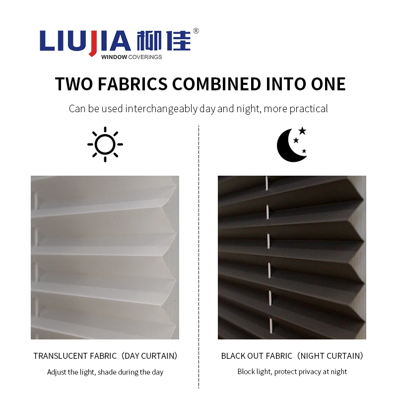 Customized Double Cell Sheer  Heat Resistant Adjustable Cordless Blackout Day Night  Motorized Honeycomb Blind